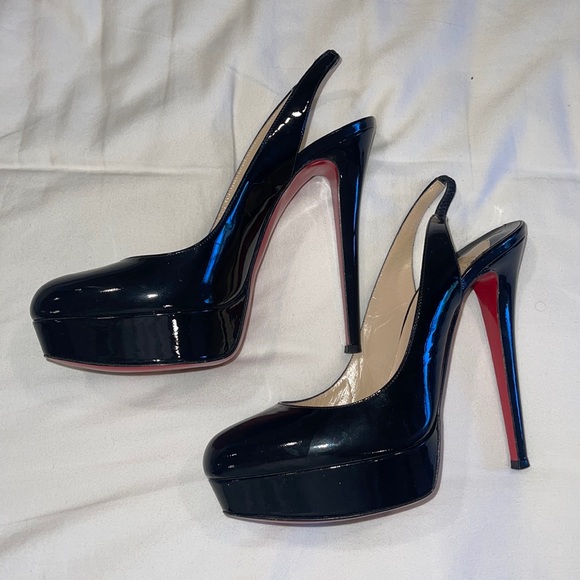 Authentic Christian Louboutin Declic Black Leather High Heels Pumps Shoes  37.5